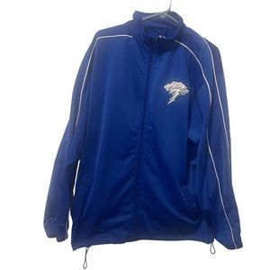 Badger Sport Jacket Men XL Blue Polyester Full Zip Sweatshirt Heavyweight Casual